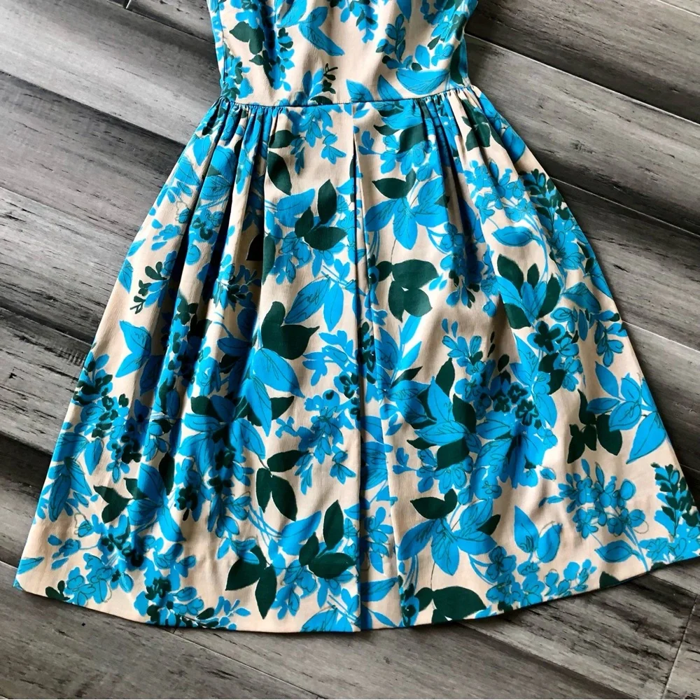 Vintage 1950's-60's Stacey Ames Pleated Neck Sleeveless Floral Sun Dress - Picture 4 of 16